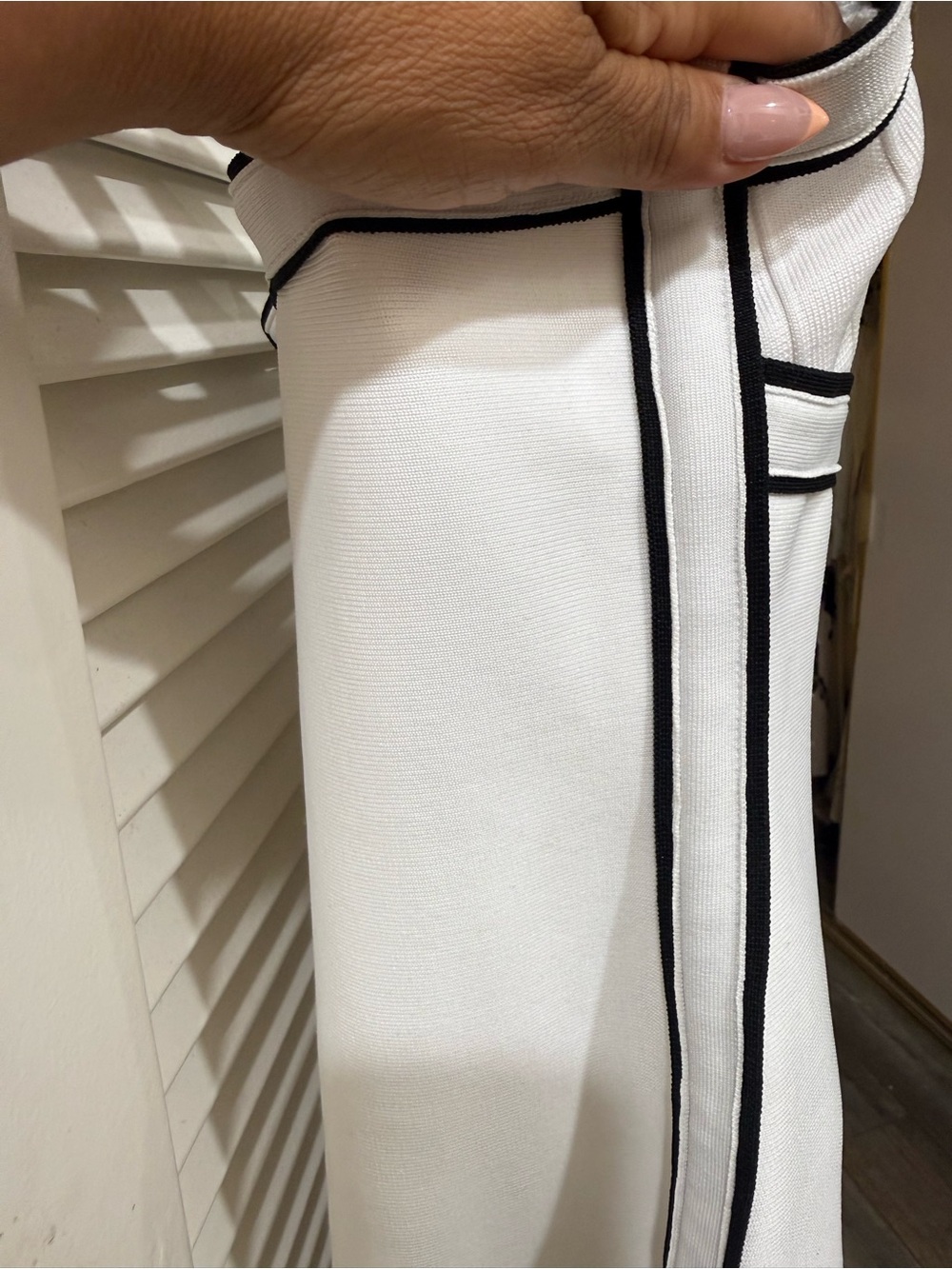 White Bodycon Dress with Black Trim - thick Material - Picture 5 of 7
